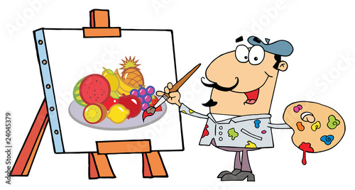 Artist Painter Paint On A Canvas Fruits