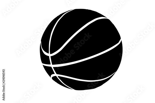 A silhouette of a basketball isolated against white