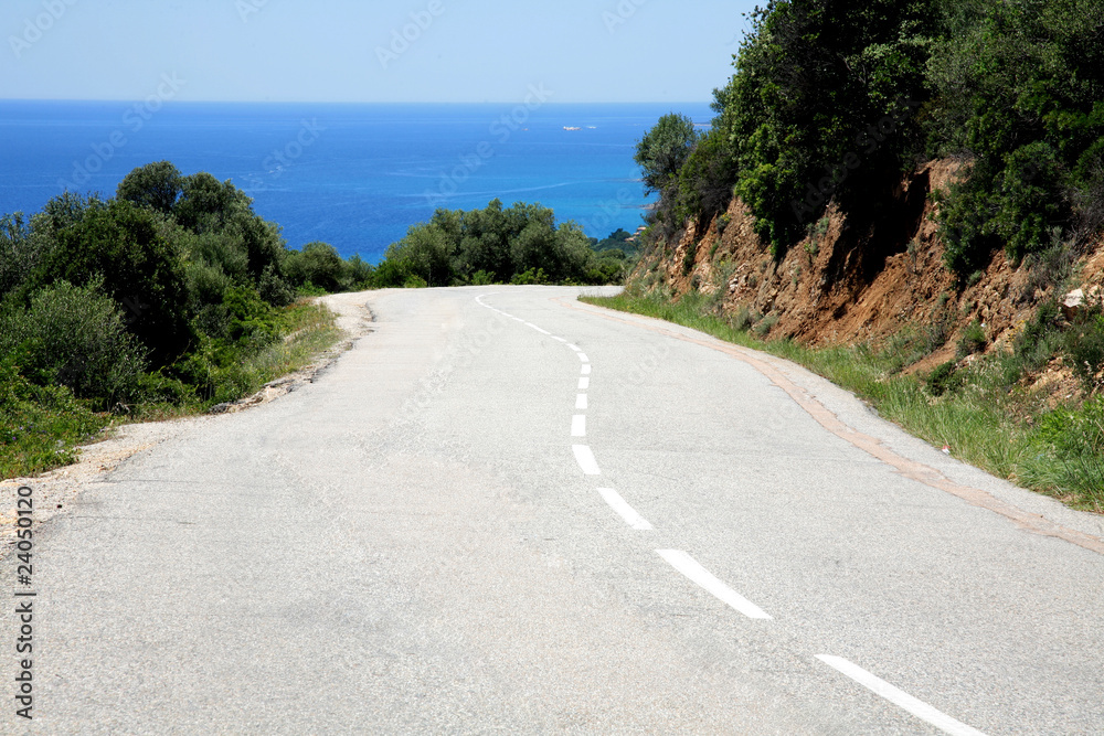 Scenic road to the sea in Corsica in France