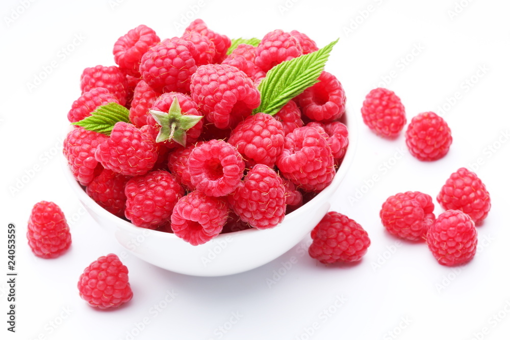 Crockery with beautiful tempting raspberries. Crockery with beautiful tempting raspberries.