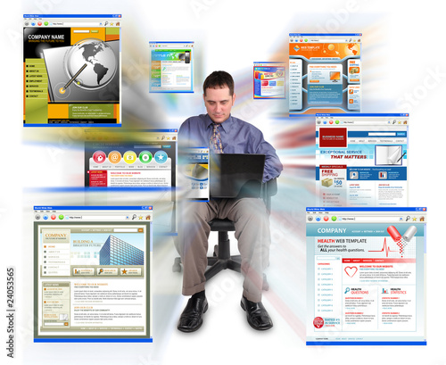 Canvas Print Business man Sitting with Internet Web Sites