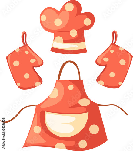 kitchen glove and apron and chef hat