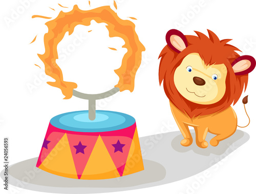 Lion with flaming ring