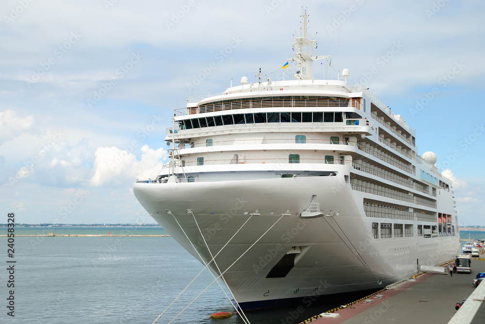 The passenger ship is moored in port