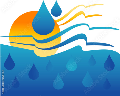 Wave, sun and drops vector logo