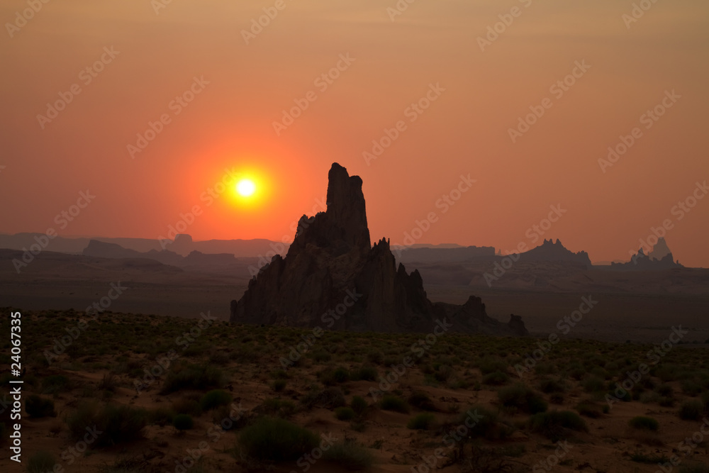 Rock formation silhouettes in Arizona desert