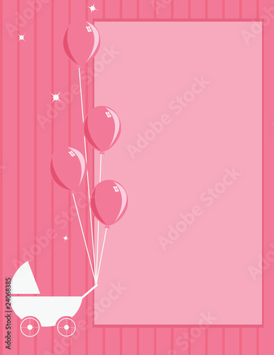Baby stroller and balloon pink striped background