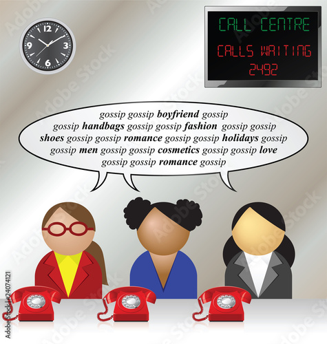 Ladies gossiping at a call centre with calls waiting