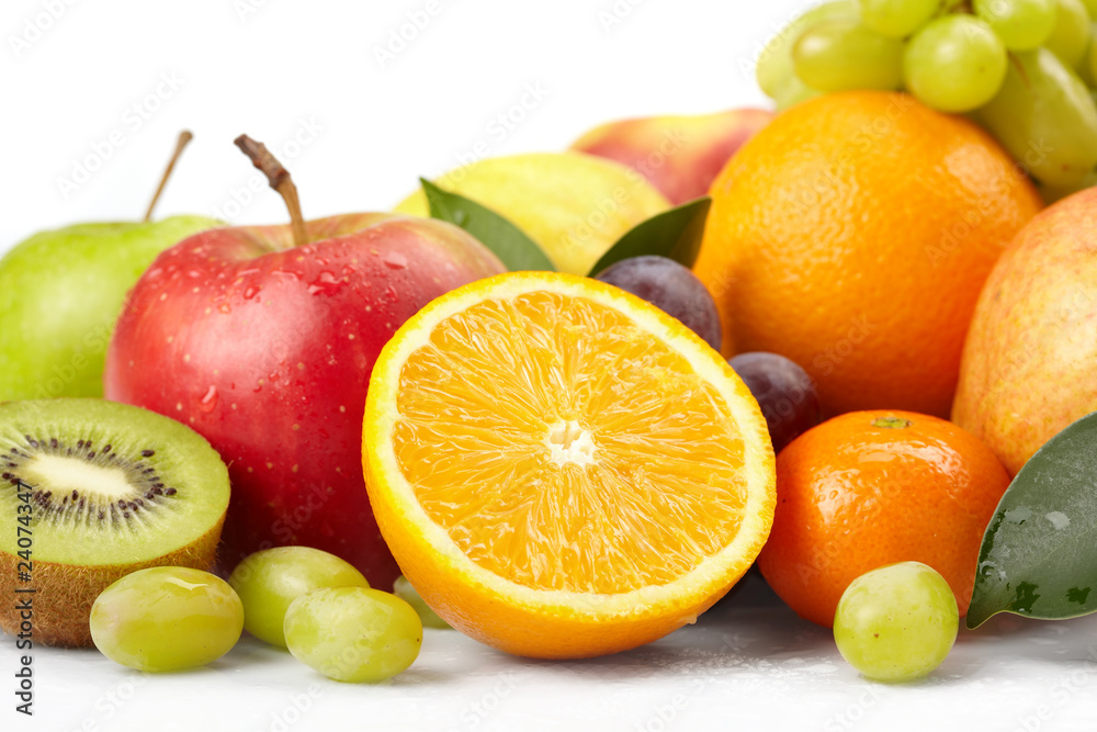 fresh fruits on the white background fresh fruits on the white background