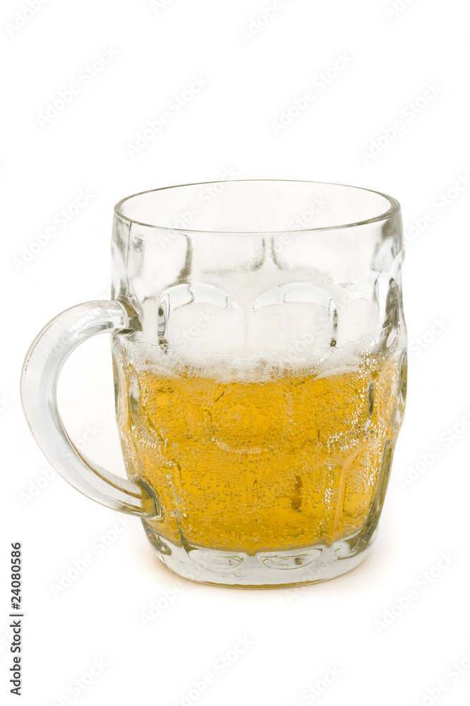 half full glass beer tankard over white half full glass beer tankard over white