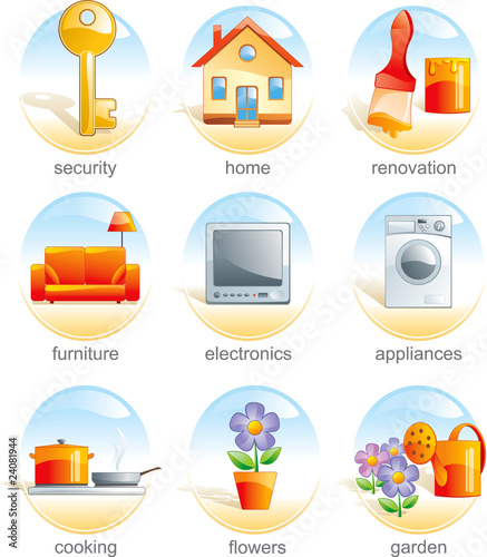 3D icons | house | tv | kitchen | flowers