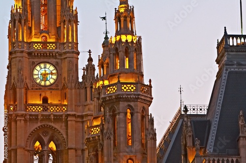 the detail of city hall in Vienna by night