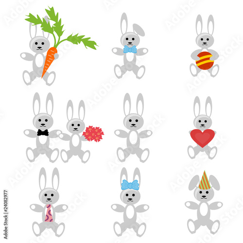 set with hares on white background