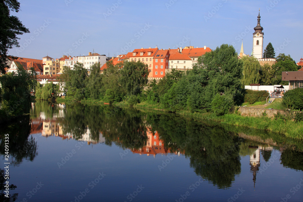 The medieval town Pisek above the river Otava in Czech Republic