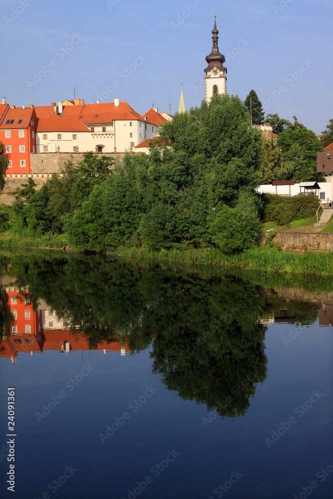 The colorful medieval town Pisek in Czech above the river Otava The colorful medieval town Pisek in Czech above the river Otava