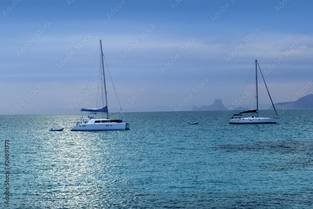 silver turquoise Illetes Formentera sea sunset