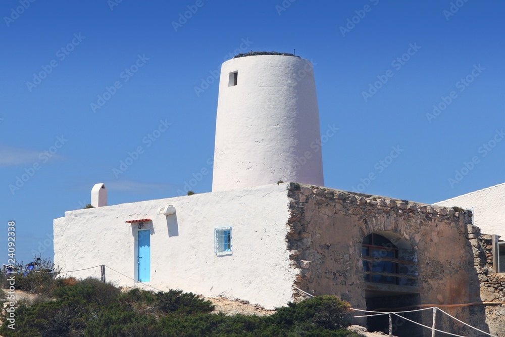 ancient white salt windmill Formentera ancient white salt windmill Formentera