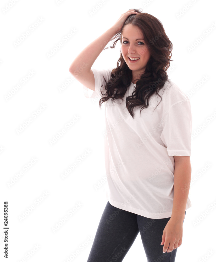 Teenage beauty in a white t-shirt Teenage beauty in a white t-shirt