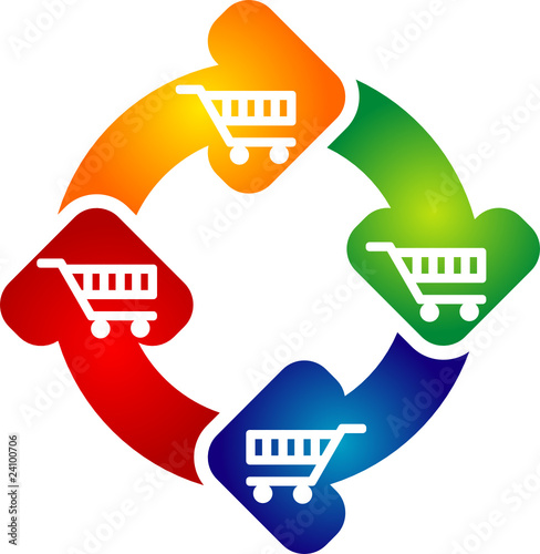 Shopping cart with circle arrows