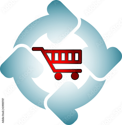 Shopping cart with circle arrows