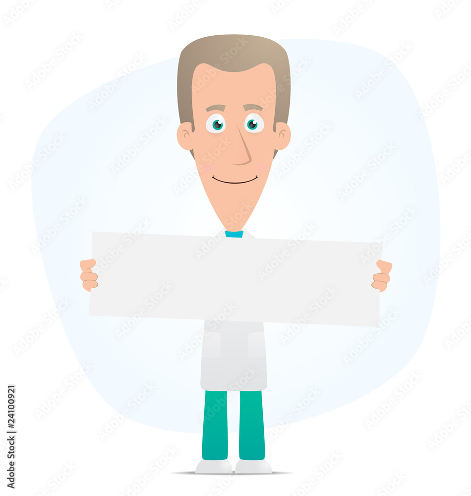 doctor holds up a poster