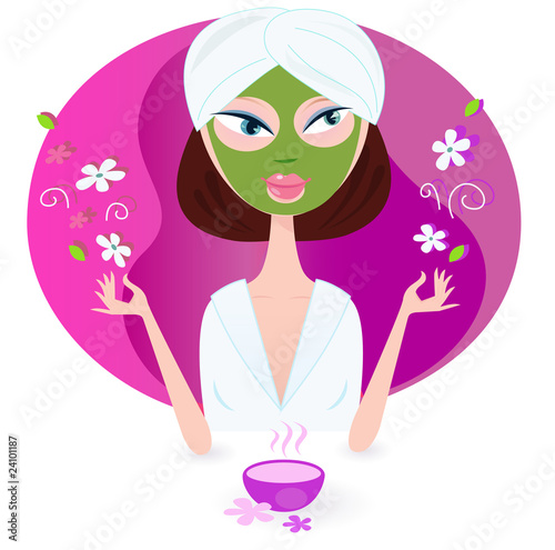 Health and spa: girl enjoying aromatherapy. VECTOR photo