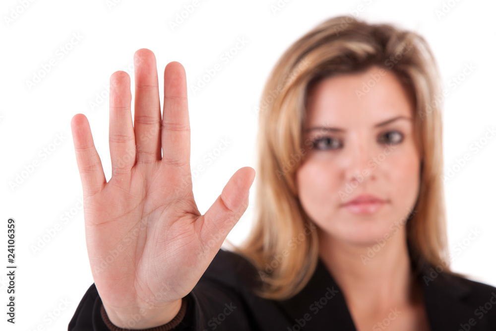 Business woman making stop sign Business woman making stop sign