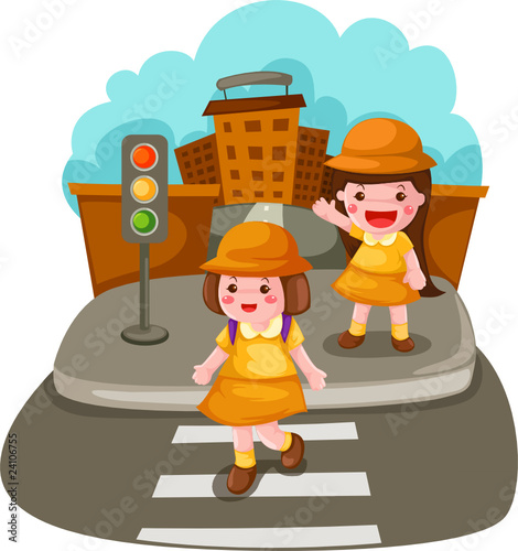Two girls crossing the street