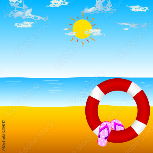 flip flops and live saver on the beach