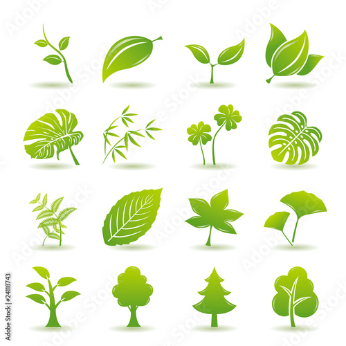 Green leaf icons set