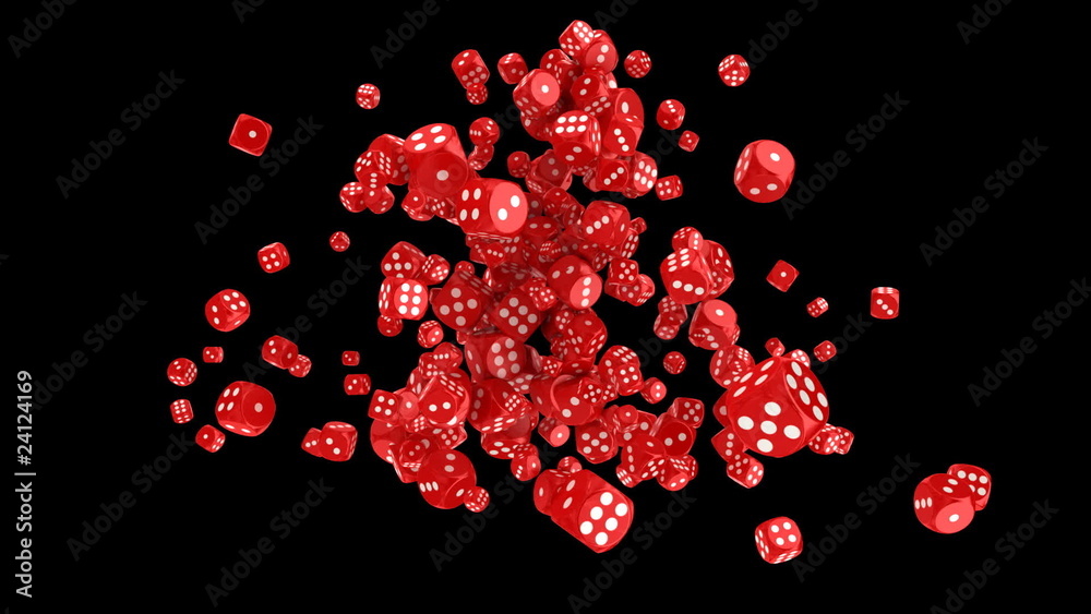 Blowing dices towards the camera