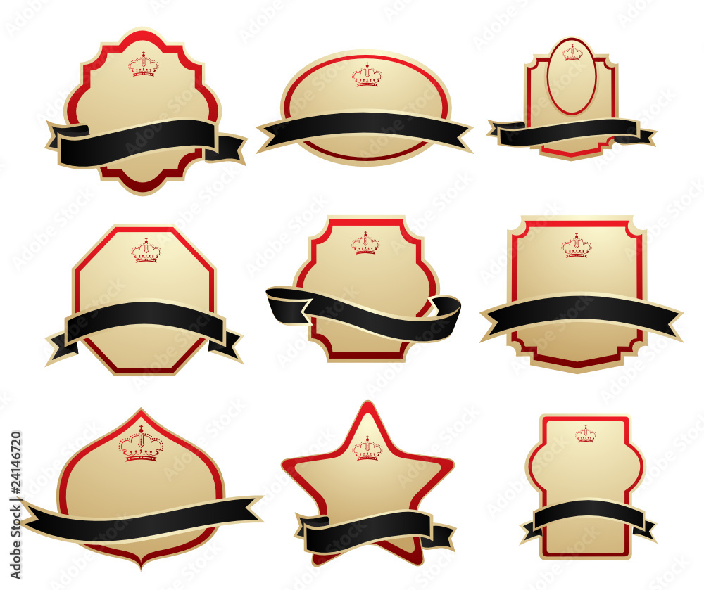 set of gold-framed labels on different topics set of gold-framed labels on different topics