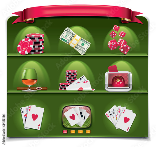 Vector gambling icon set. Part 1 (green background)