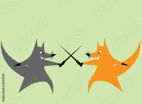 two foxes fight