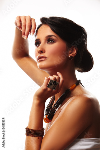 fashion woman with jewelry on white background