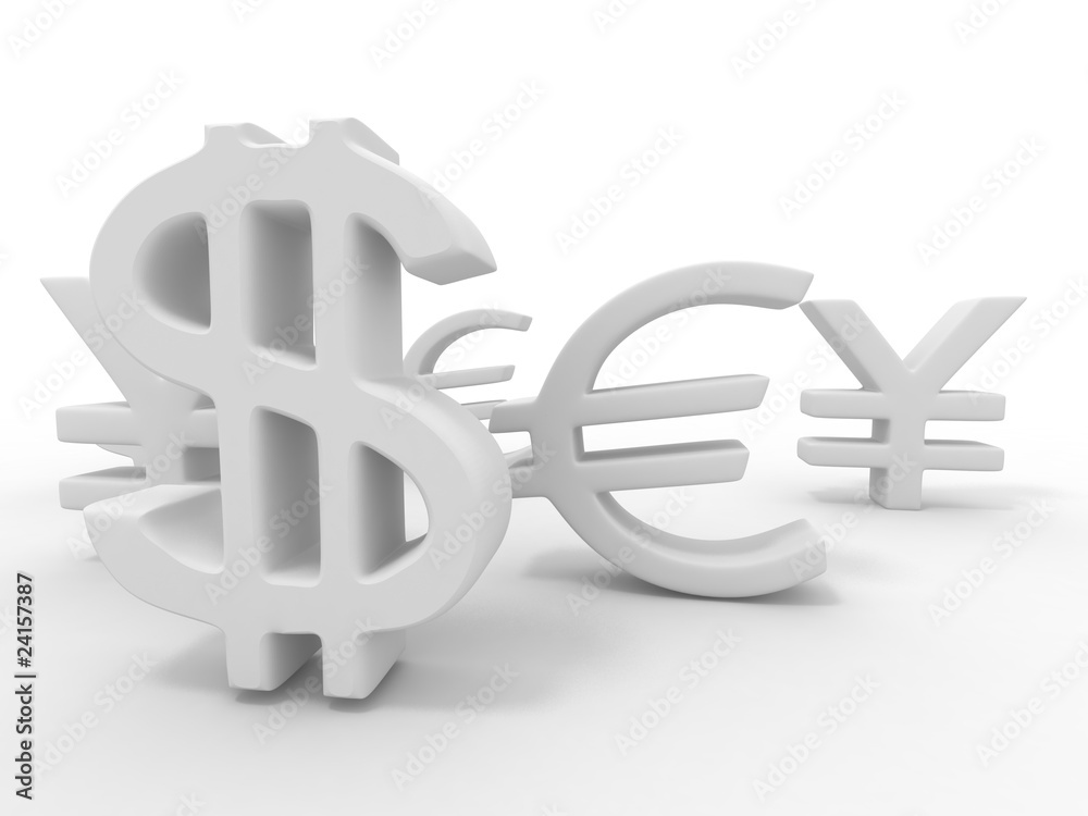 Yen, dollar, euro. Signs Yen, dollar, euro. Signs