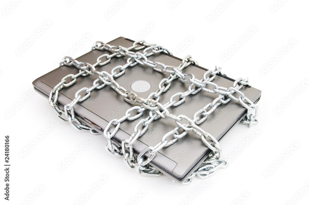Computer security concept with laptop and chain Computer security concept with laptop and chain