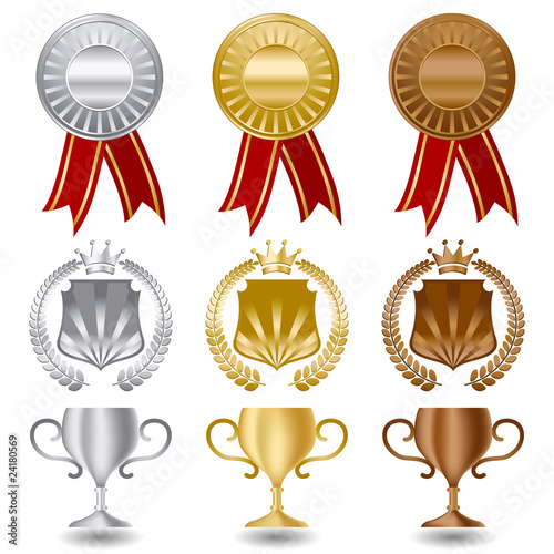 Gold silver and bronze medals set