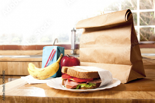Healthy School Lunch with brown bag