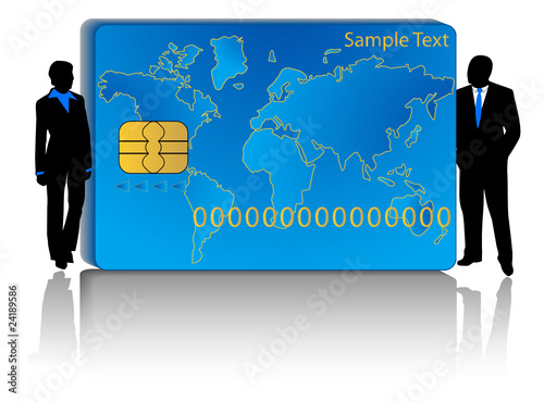 Illustration of banking card and people