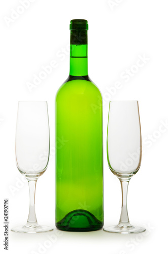 Bottle and glass isolated on the white