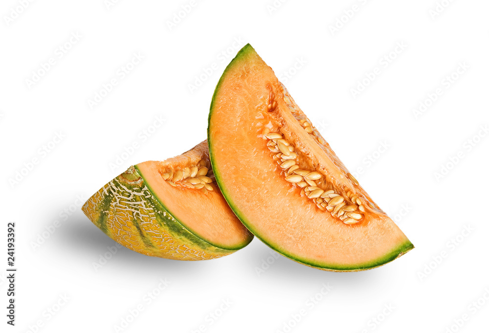 Melon segments isolated on white background