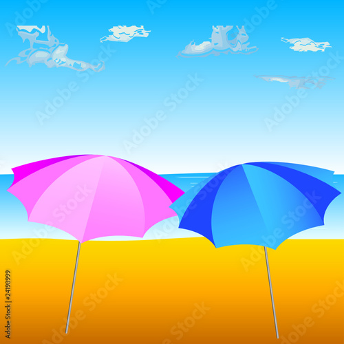 two umbrella on the beach illustration