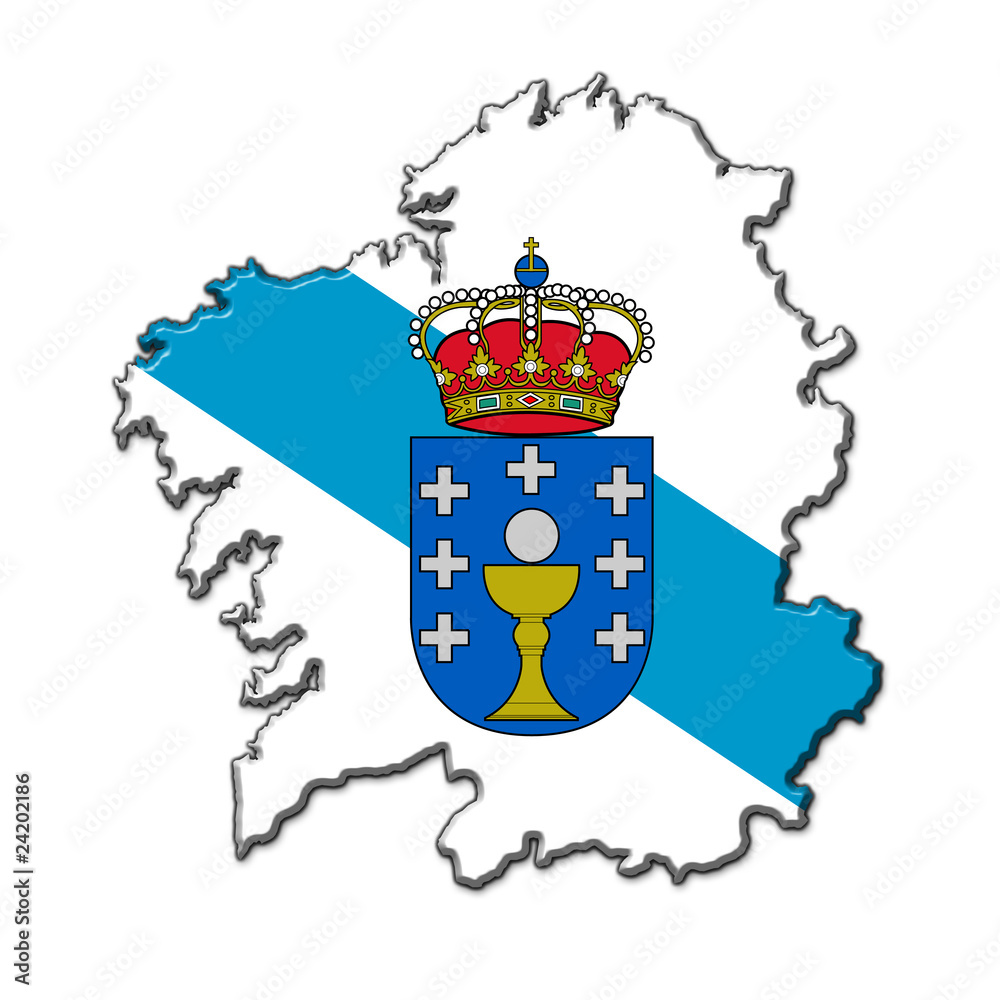 Silueta Galicia en relieve con colores bandera Stock Illustration