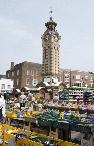 Market at clocktower. Epsom. Surrey. England