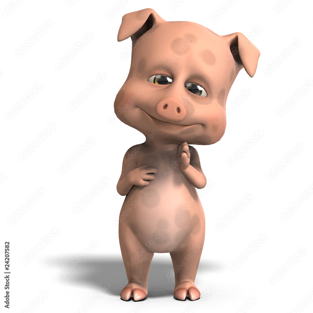 cute and funny cartoon pig. 3D rendering with clipping path and cute and funny cartoon pig. 3D rendering with clipping path and