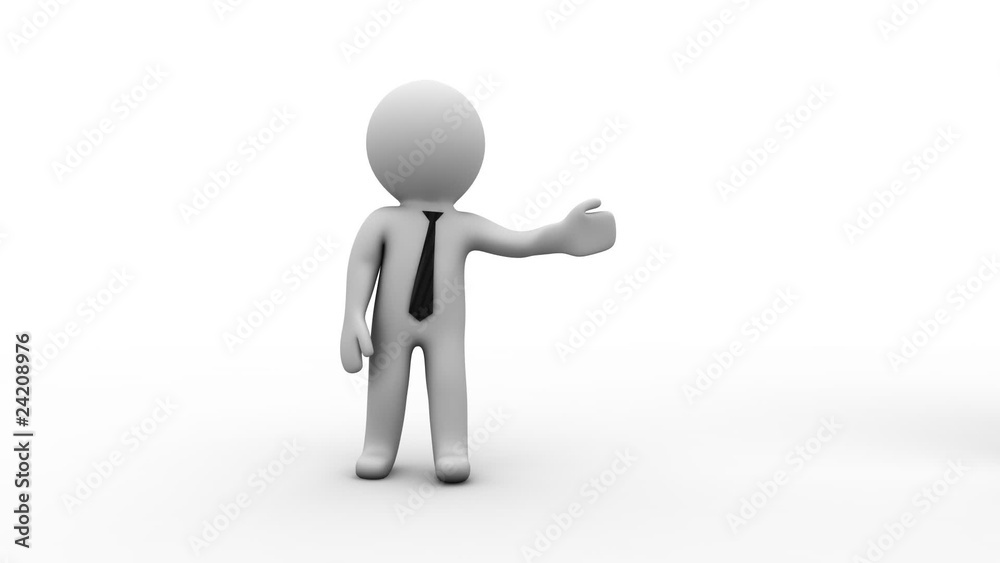 3d Businessman cartoon character shows empty whiteboard