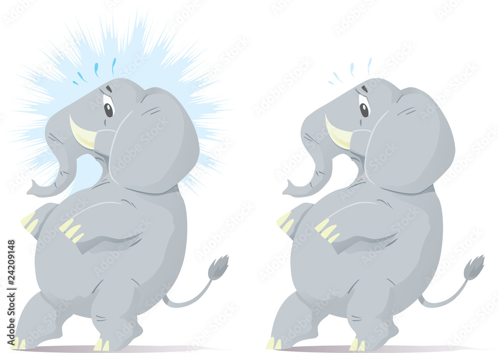 Sneaking and nervous elephant, trying to tip toe.