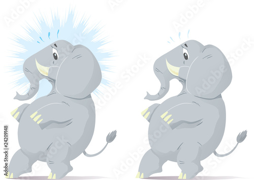 Sneaking and nervous elephant, trying to tip toe.