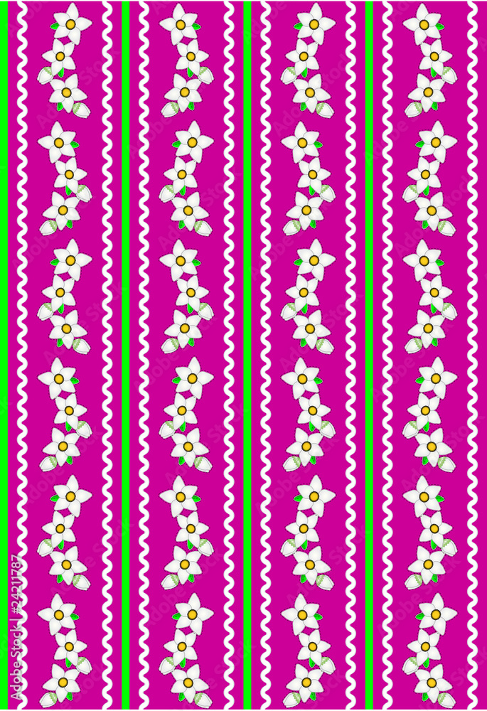 Vector Eps 10 Pink Wallpaper with White Flowers and Stripes